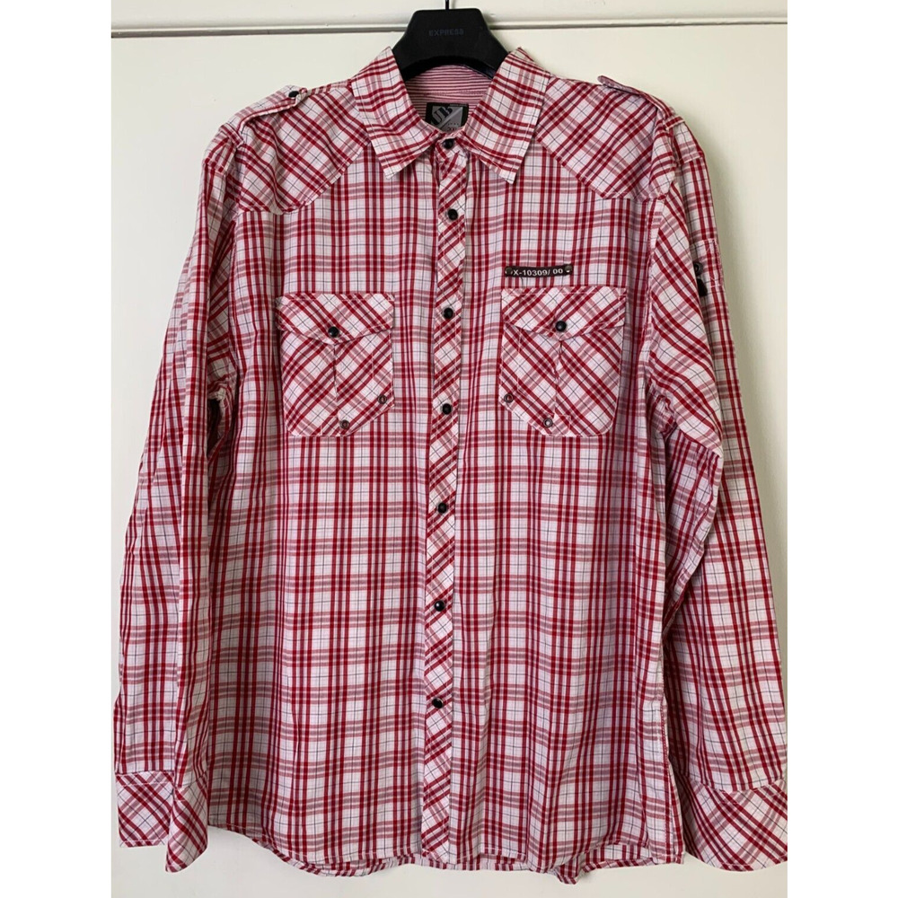 Urban Behavior Mens XXL Plaid Pearl Snap Slim Fit Long Sleeve Shirt Western